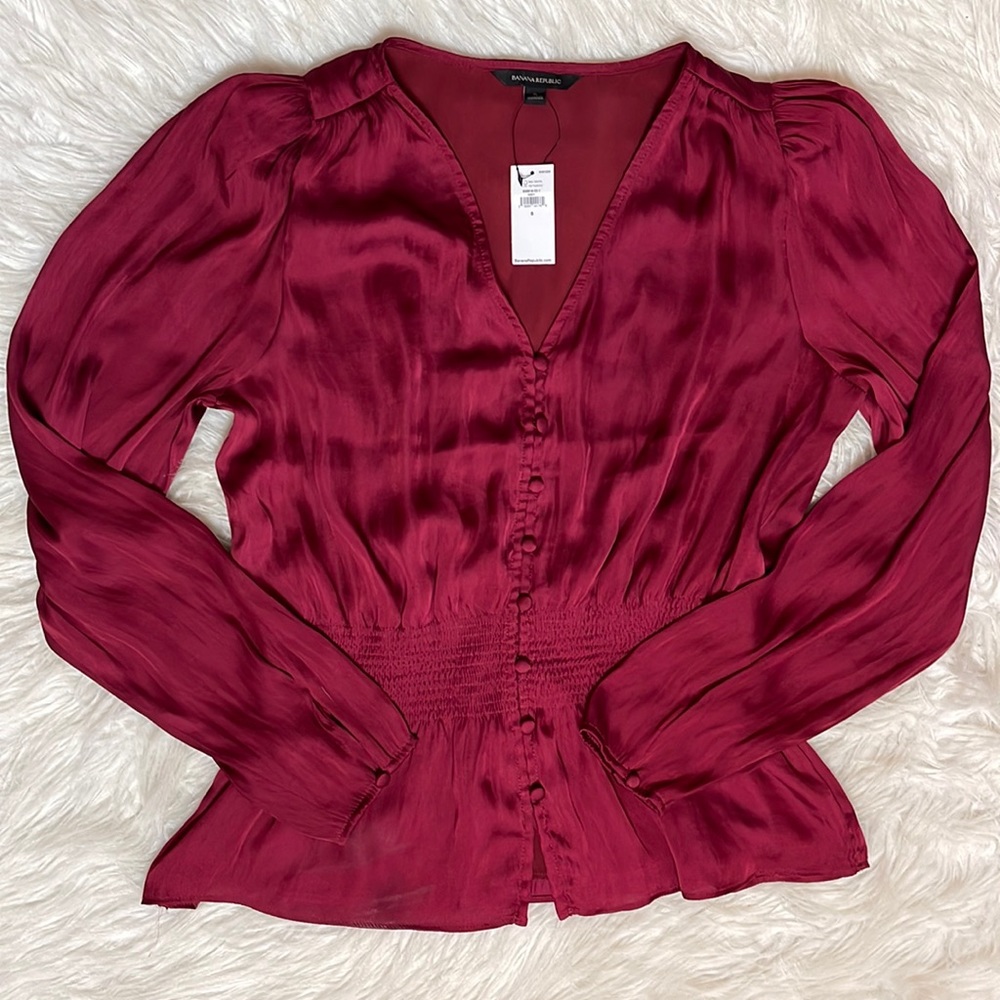 NWT Banana Republic Deep Red Button Front Long Sleeve Shirt